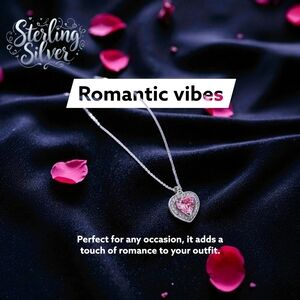Sterling Silver Necklace with Pink Heart   Pendant